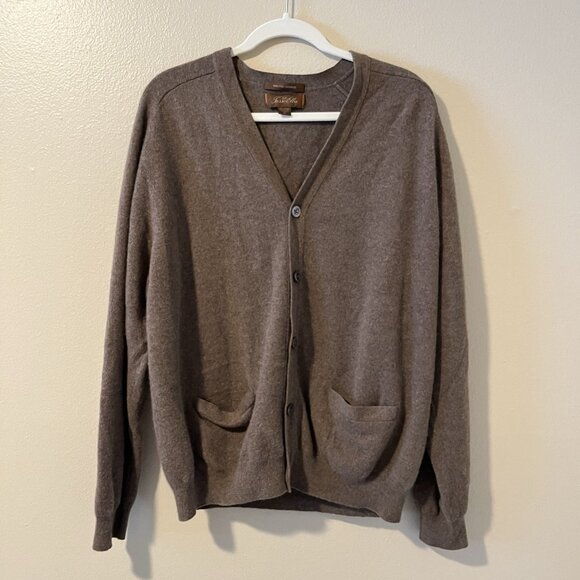 Men 100% Cashmere Cardigan XL Sweater Brown Grandpa Academia Toad Goblin Teacher - Picture 1 of 8